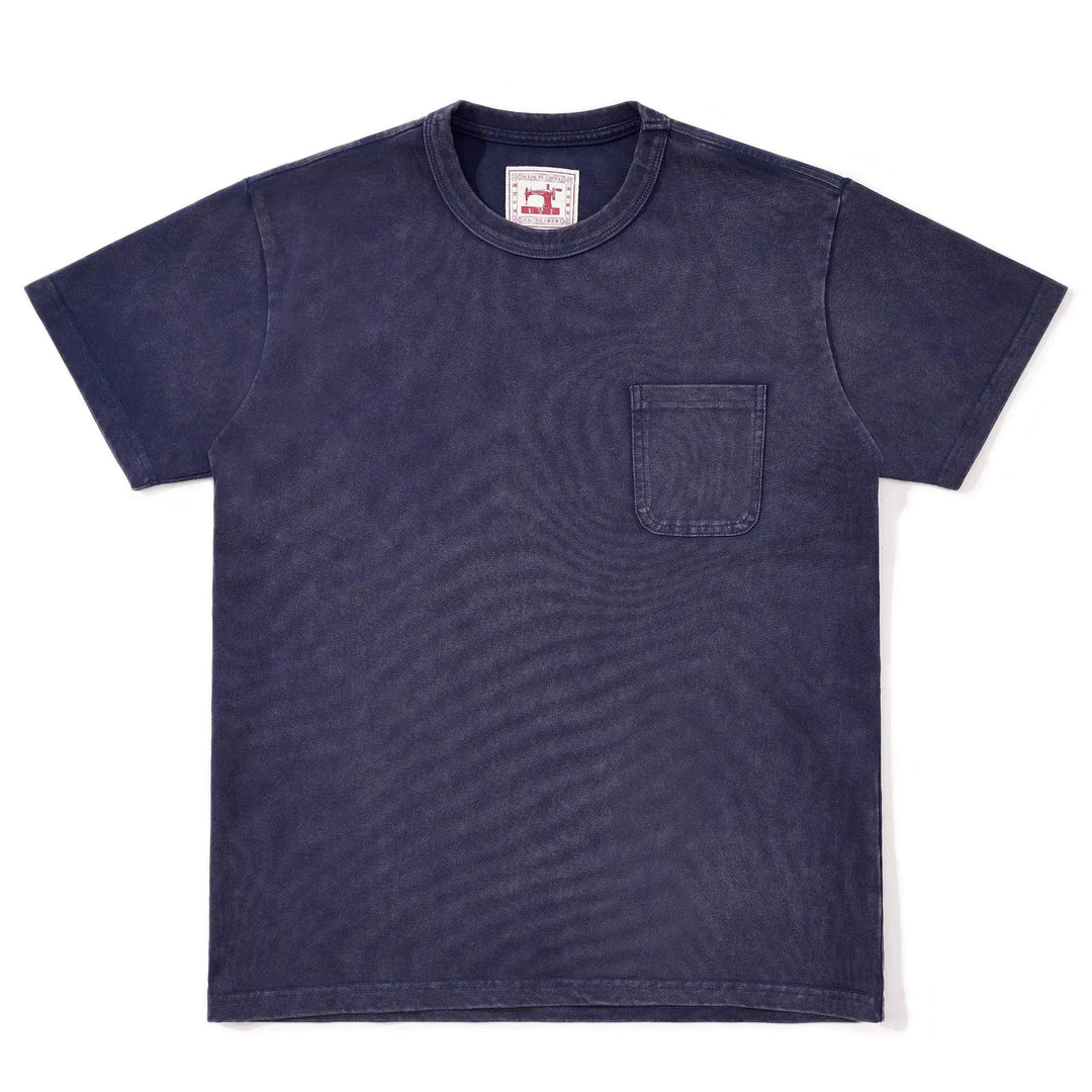 Męski Sprany T-Shirt z Okrągłym Dekoltem, Krótkim Rękawem i Kieszonką | Vintage Krój