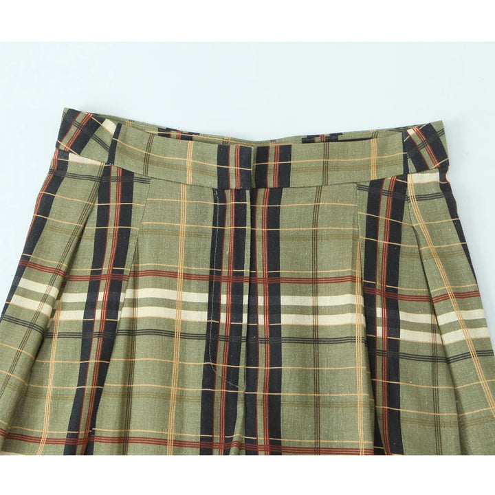 Women's High Waist Plaid Wide Leg Casual Pants | Straight Cut