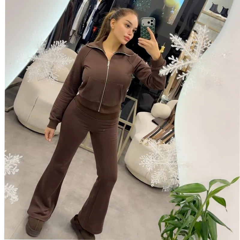 Women's Zip-Up Hoodie and Pants Two-Piece Set | Casual Style