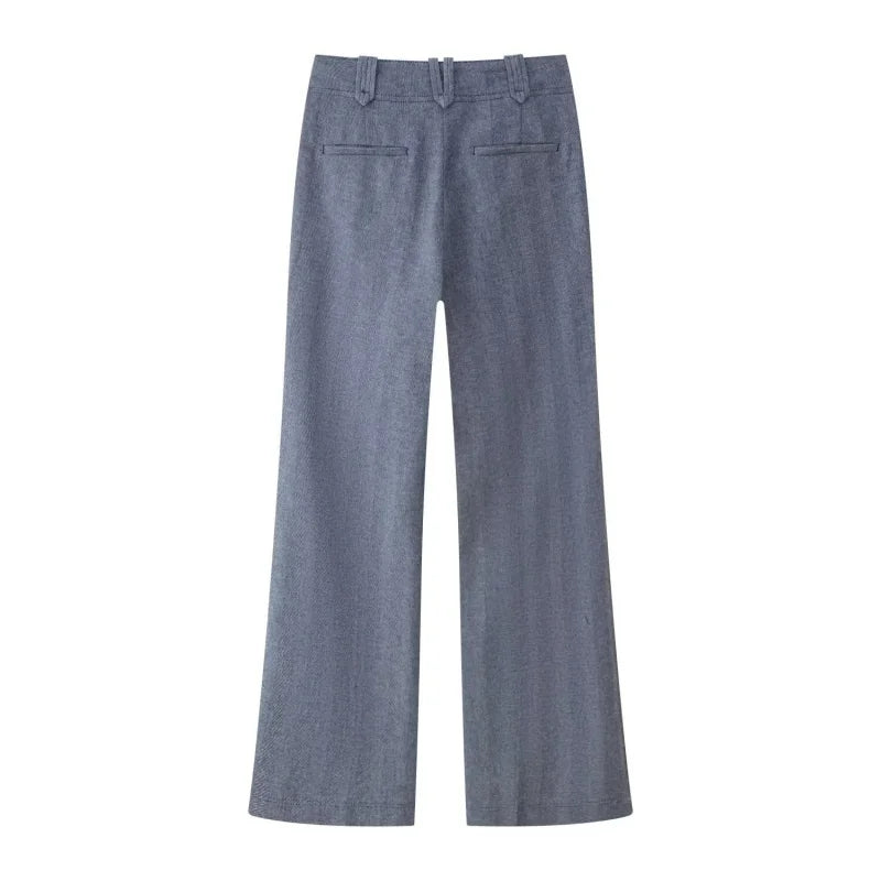 Women's Set with Short Zip-Up Jacket and Wide-Leg High-Waist Pants | Two-Piece Outfit