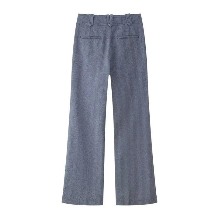 Women's Set with Short Zip-Up Jacket and Wide-Leg High-Waist Pants | Two-Piece Outfit