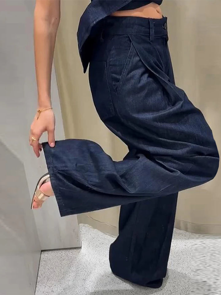 Women's Bandeau Top with Peplum and Wide Pants Two-Piece Set | Minimalist Style