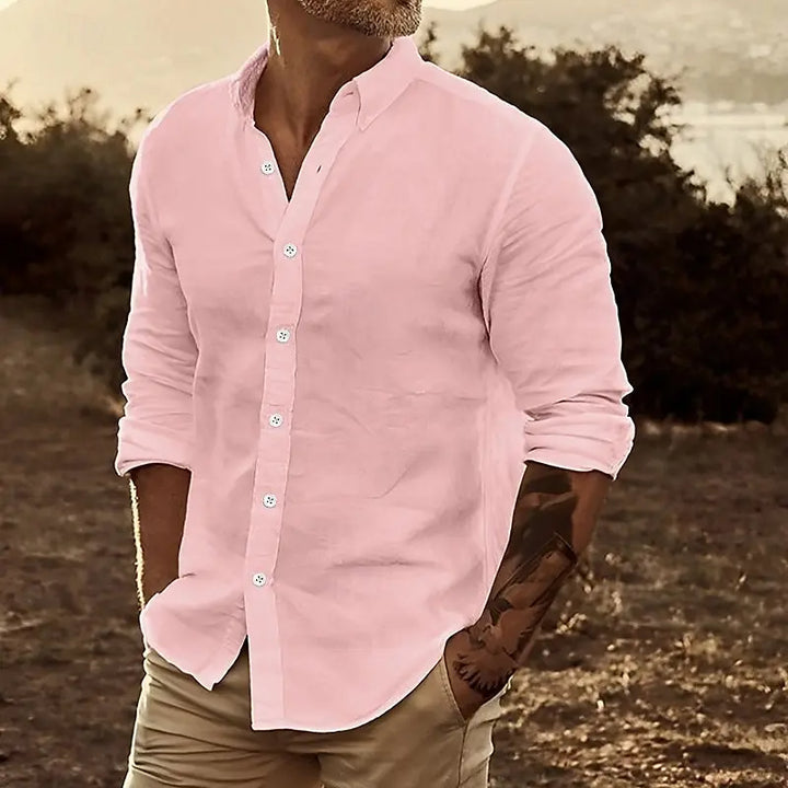 Men's Shirt | Regular Fit Long Sleeve Shirt | Stand Collar and Button Closure | Smart Casual Style