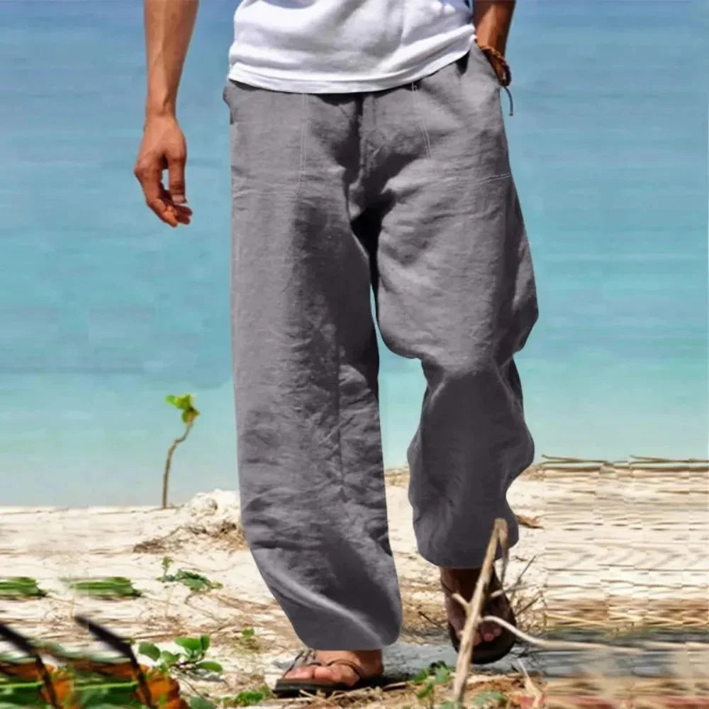 Men's casual pants with wide legs and drawstring | Side pockets
