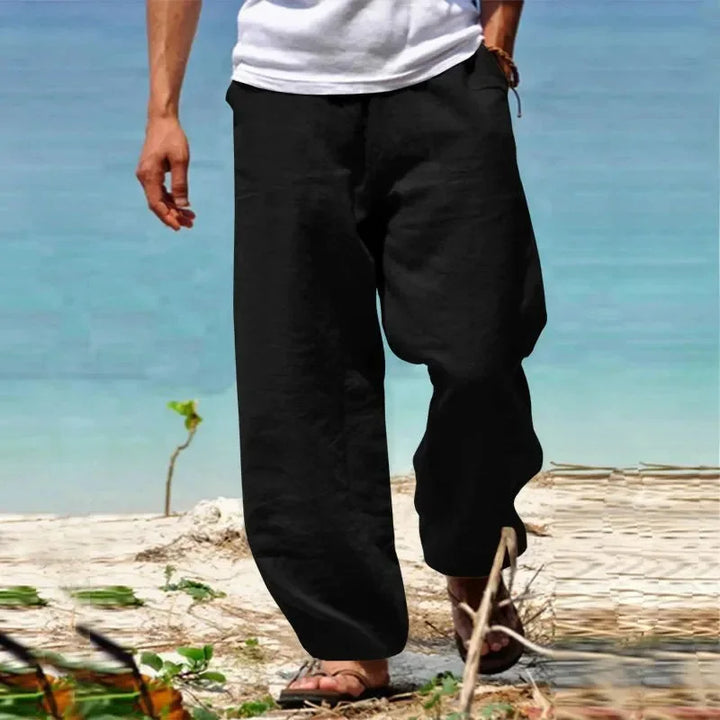 Men's casual pants with wide legs and drawstring | Side pockets