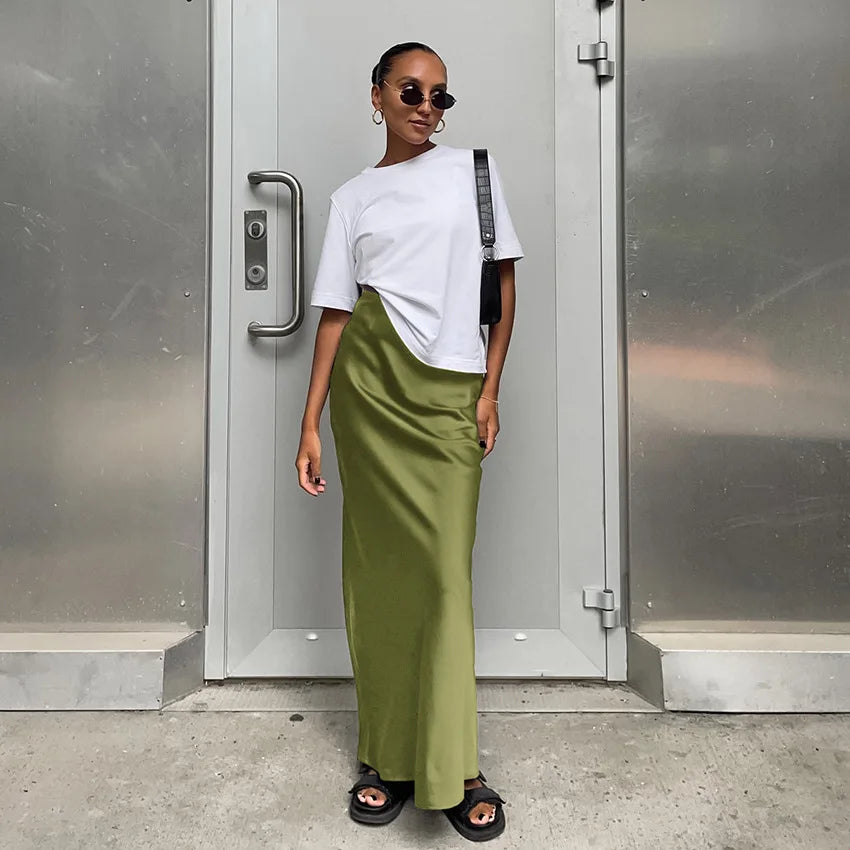 Women's High Waist Straight Cut Minimalist Style Skirt | Maxi