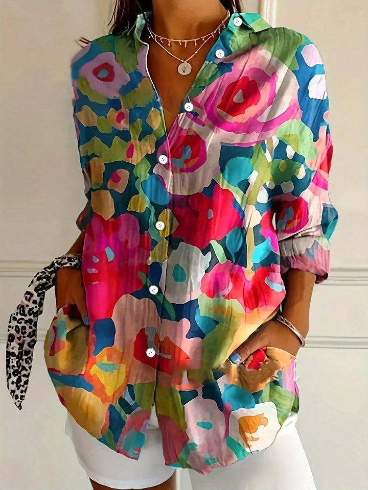 Hanna | Women's Colorful Printed Blouse with Rolled-Up Sleeves