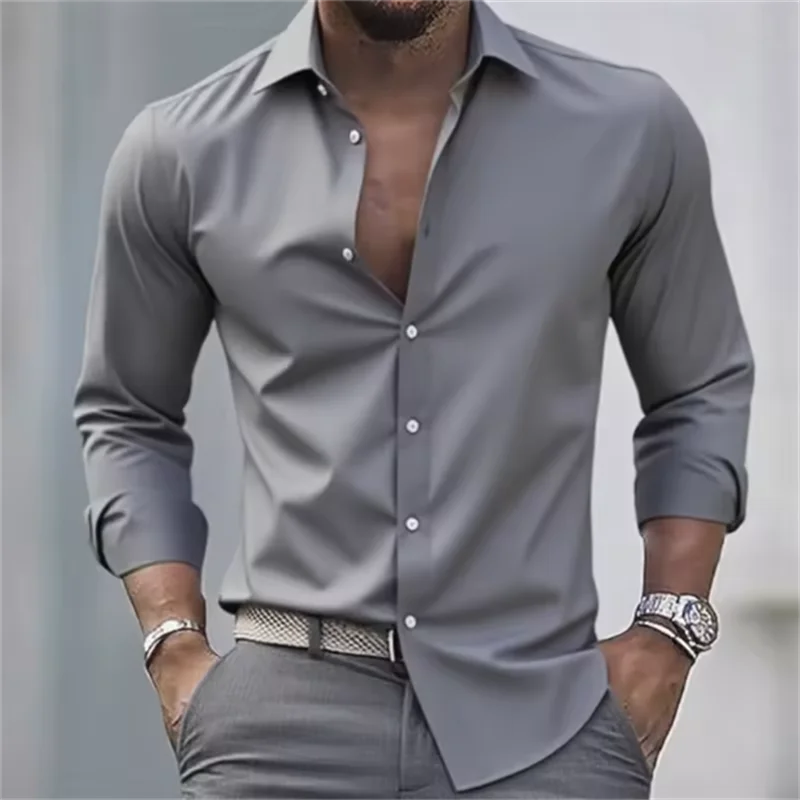 Męska Guziki Slim Fit Koszula Casual | Długi Rękaw
