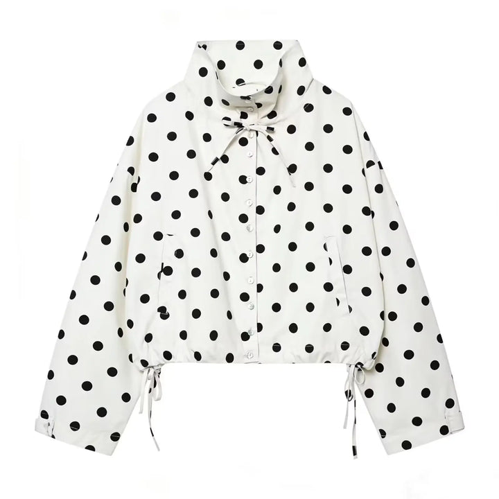 Women's Long Sleeve Jacket with High Collar in Polka Dots | Street Style
