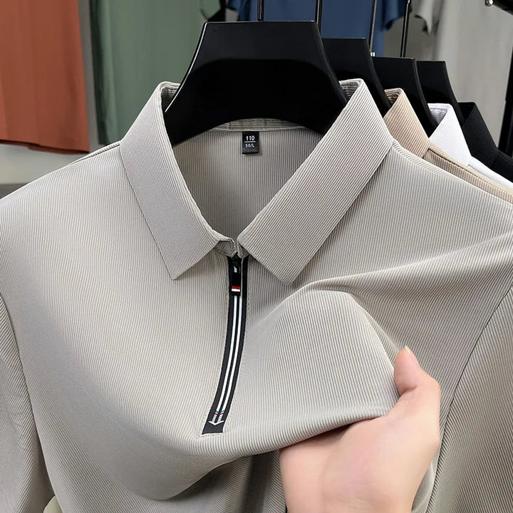 Męska Koszulka Polo z Krótkim Rękawem, Kołnierzykiem i Zamkiem do Połowy | Slim Fit