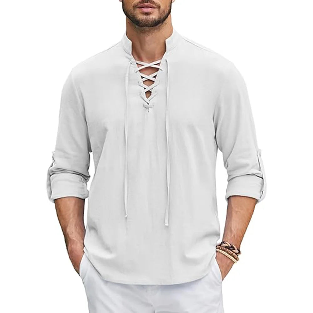 Męska Koszulka Casual Henley | Bluzka z Długim Rękawem Wkładana Przez Głowę | Regularny Krój | Swobodny Styl Vintage