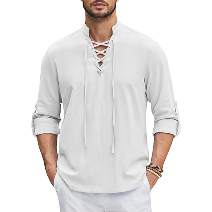 Męska Koszulka Casual Henley | Bluzka z Długim Rękawem Wkładana Przez Głowę | Regularny Krój | Swobodny Styl Vintage