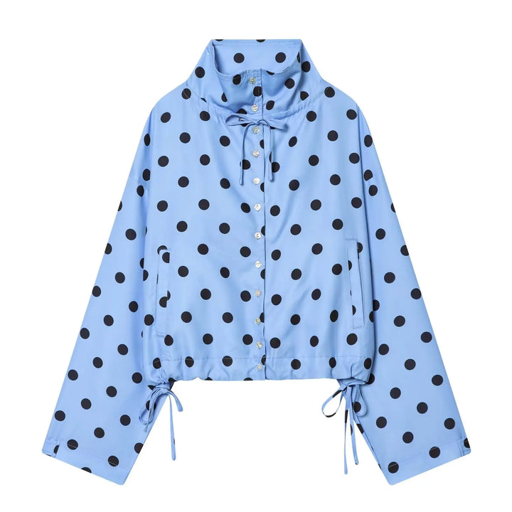 Women's Long Sleeve Jacket with High Collar in Polka Dots | Street Style