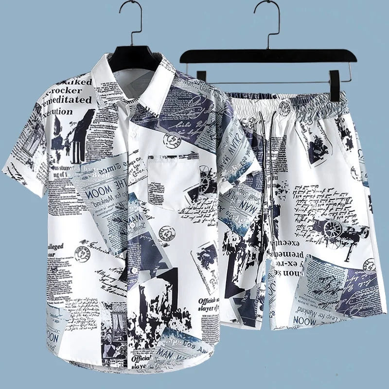 Miłosz | Men's set with printed shirt and shorts