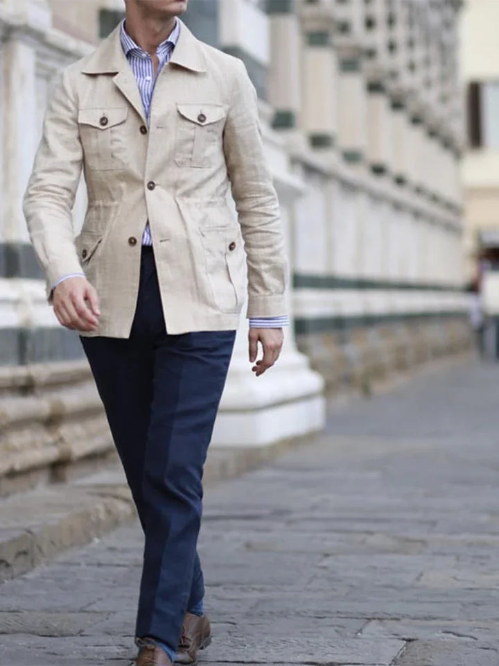 Men's Front Button Multi-Pocket Casual Jacket | Classic Collar