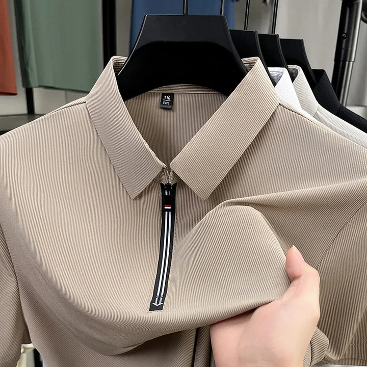 Męska Koszulka Polo z Krótkim Rękawem, Kołnierzykiem i Zamkiem do Połowy | Slim Fit
