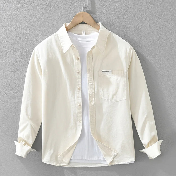 Męska Koszula na Guziki z Długim Rękawem Slim Fit | Vintage