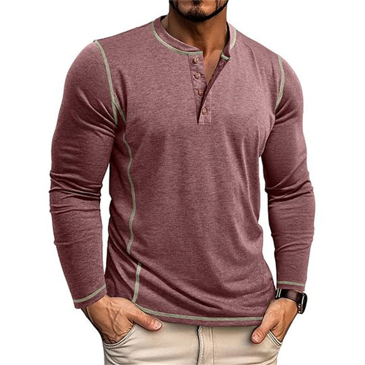 Męska Koszulka Henley z Długim Rękawem i Dekoltem na Guziki | Sportowy Styl