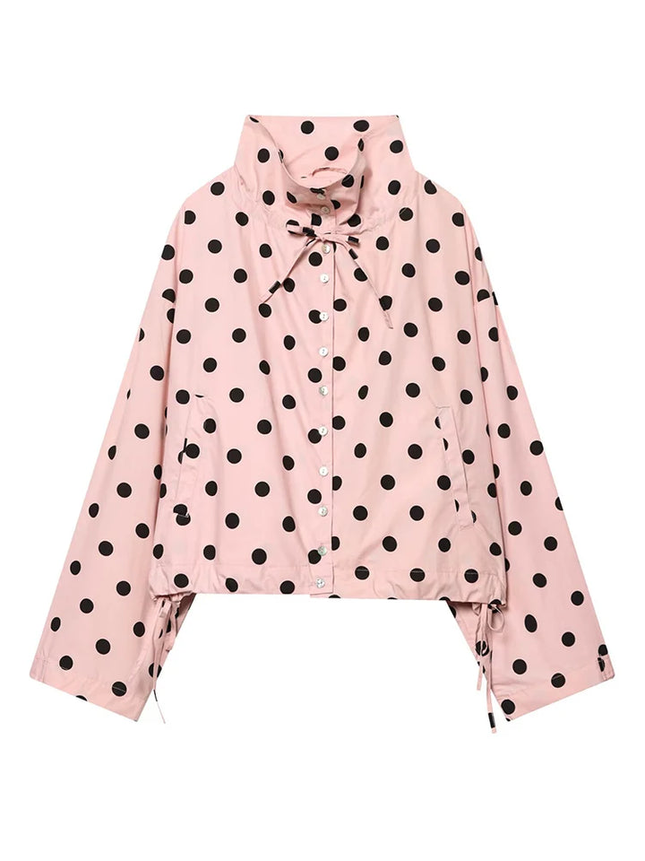 Women's Long Sleeve Jacket with High Collar in Polka Dots | Street Style