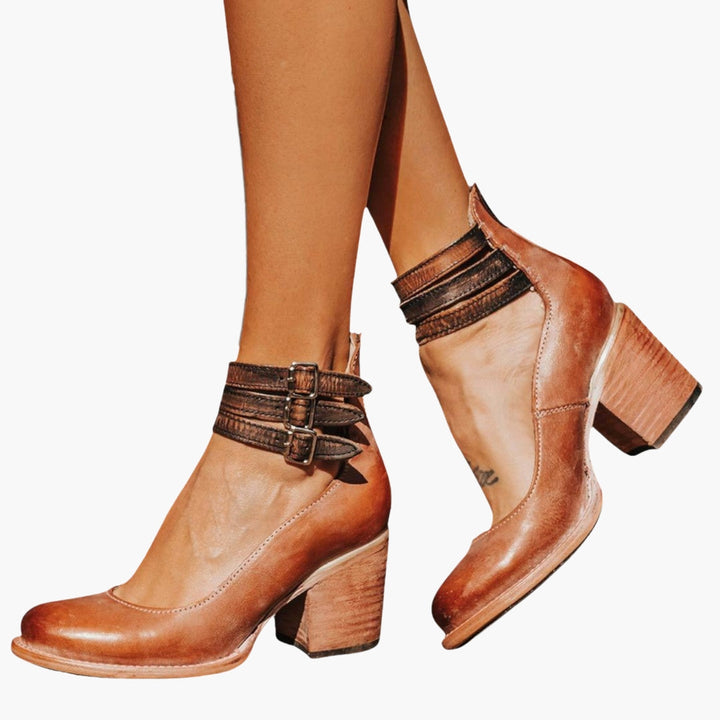 Women's Vintage Ankle Boots | Block Heel and Decorative Buckles | Timeless Everyday Style