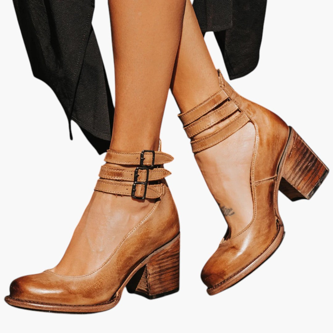 Women's Vintage Ankle Boots | Block Heel and Decorative Buckles | Timeless Everyday Style