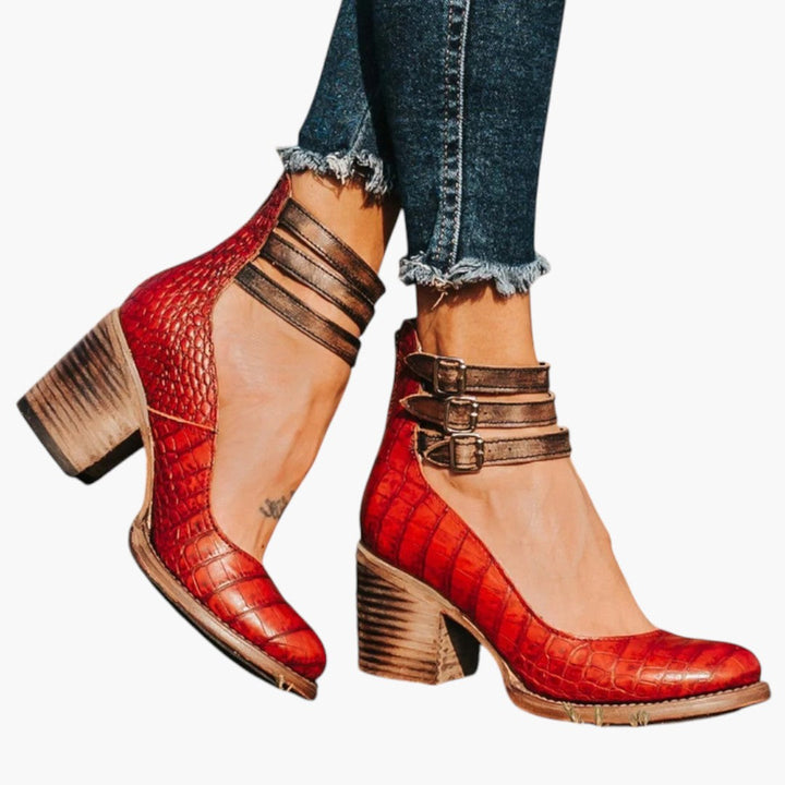 Women's Vintage Ankle Boots | Block Heel and Decorative Buckles | Timeless Everyday Style