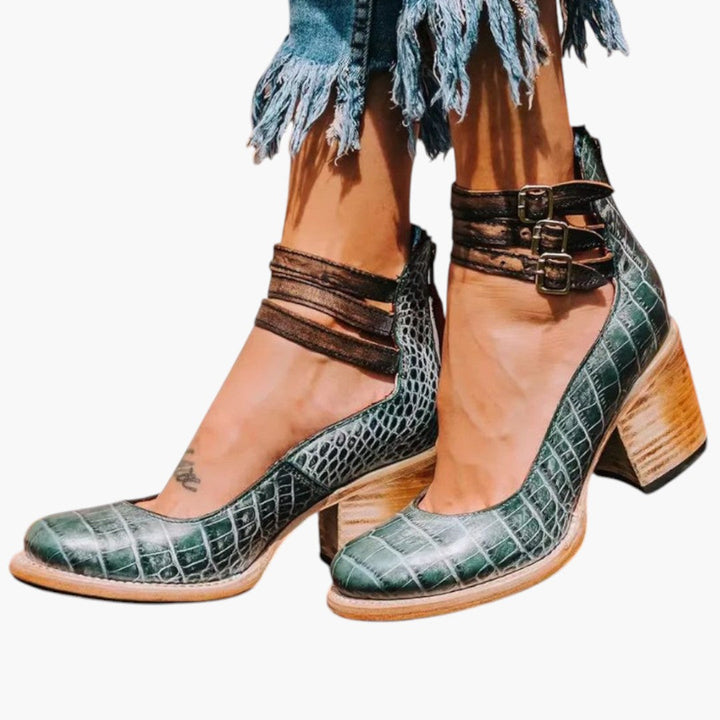 Women's Vintage Ankle Boots | Block Heel and Decorative Buckles | Timeless Everyday Style