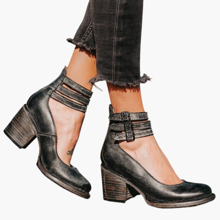 Women's Vintage Ankle Boots | Block Heel and Decorative Buckles | Timeless Everyday Style