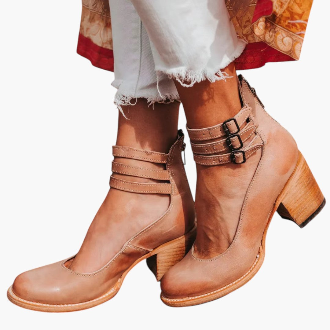 Women's Vintage Ankle Boots | Block Heel and Decorative Buckles | Timeless Everyday Style