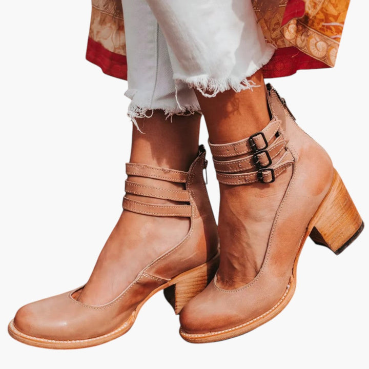 Women's Vintage Ankle Boots | Block Heel and Decorative Buckles | Timeless Everyday Style