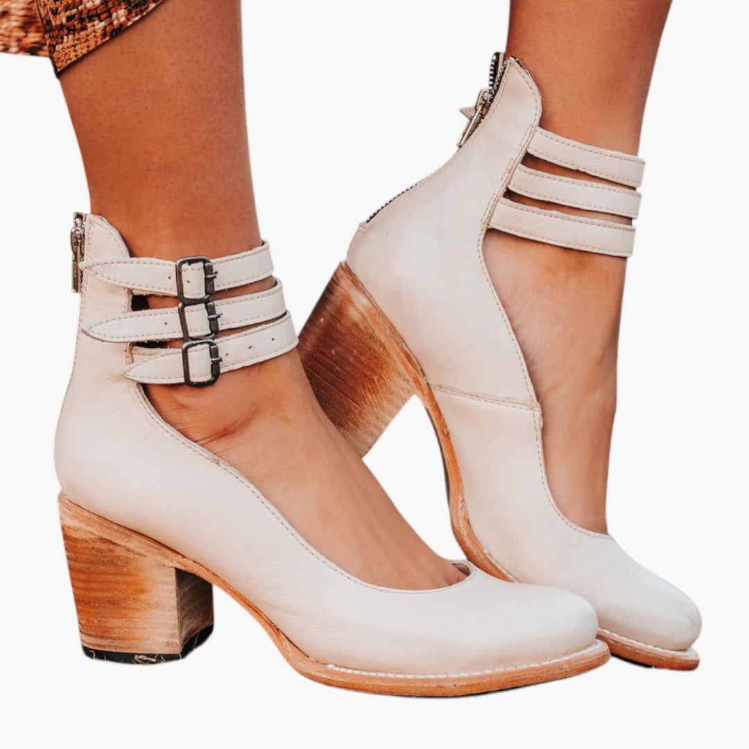 Women's Vintage Ankle Boots | Block Heel and Decorative Buckles | Timeless Everyday Style