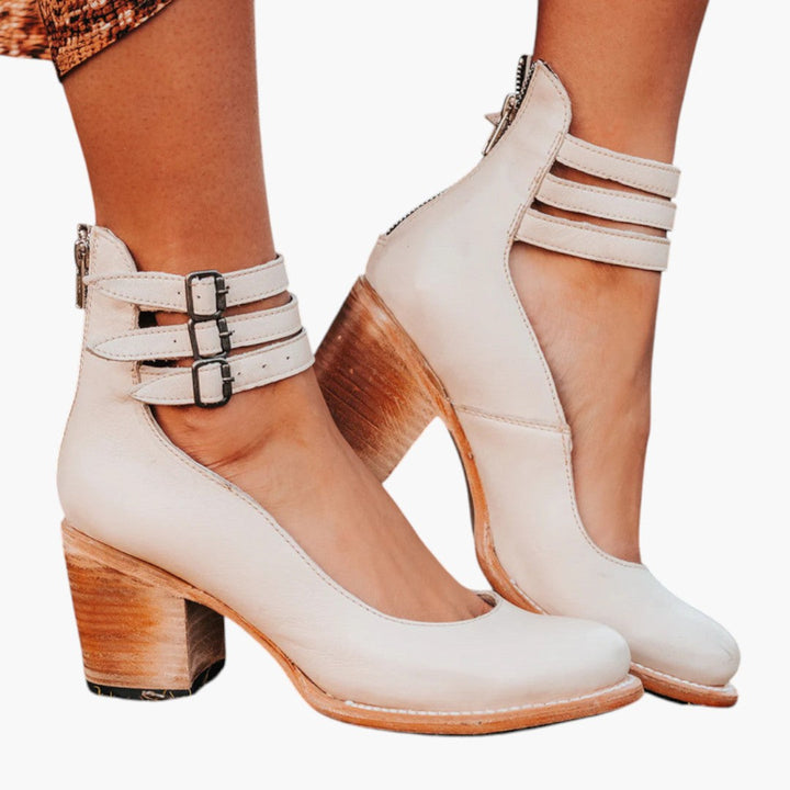 Women's Vintage Ankle Boots | Block Heel and Decorative Buckles | Timeless Everyday Style