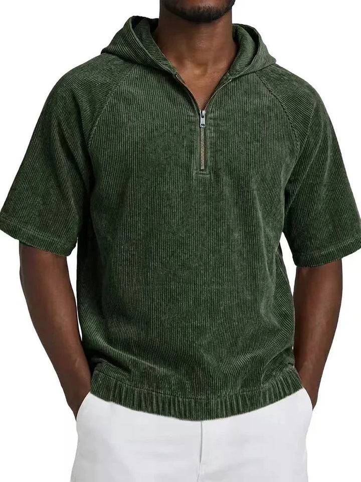 Men's Hoodie with Short Sleeves and Half-Zip | Relaxed Fit