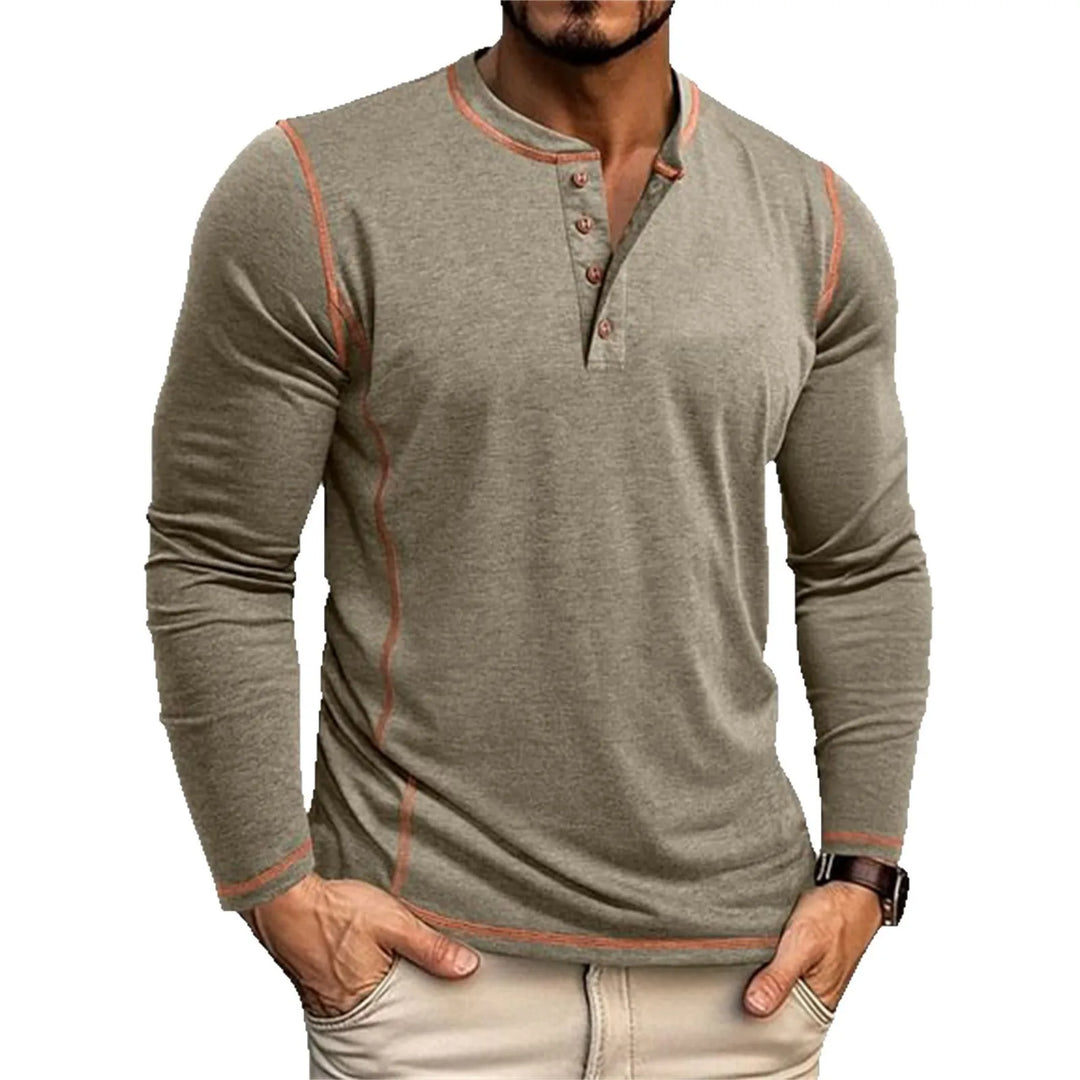 Męska Koszulka Henley z Długim Rękawem | Koszulka Casual z Guzikami