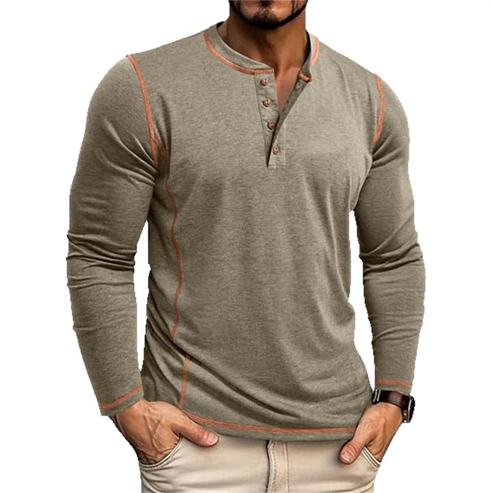 Męska Koszulka Henley z Długim Rękawem | Koszulka Casual z Guzikami