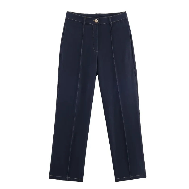 Women's Set with Short Button-Up Jacket and Straight-Leg Pants | Two-Piece Set
