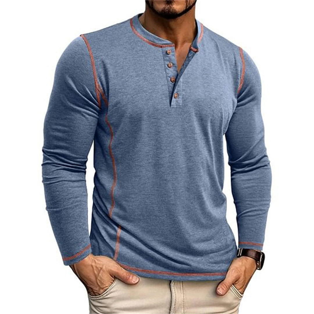 Męska Koszulka Henley z Długim Rękawem | Koszulka Casual z Guzikami