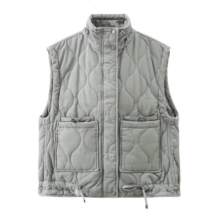 Women's Quilted Sleeveless Vest High Collar Drawstring Pockets Vest | Modern