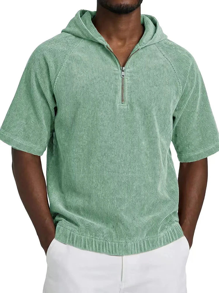 Men's Hoodie with Short Sleeves and Half-Zip | Relaxed Fit