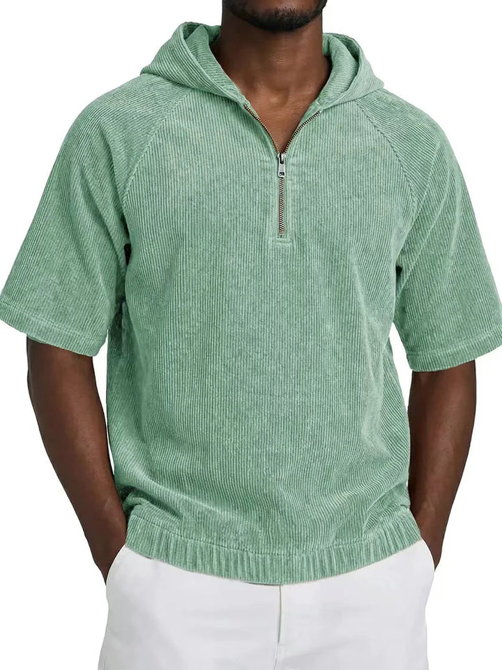 Men's Hoodie with Short Sleeves and Half-Zip | Relaxed Fit