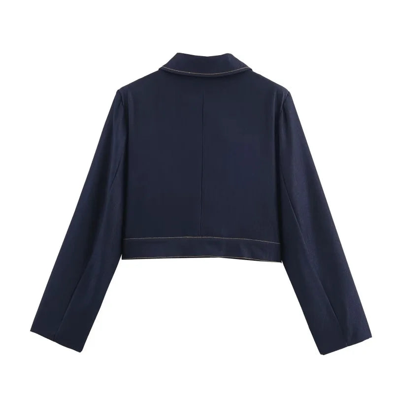 Women's Set with Short Button-Up Jacket and Straight-Leg Pants | Two-Piece Set