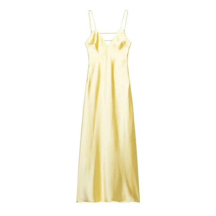 Women's Sleeveless Midi Dress with Straps and Slit | Open Back