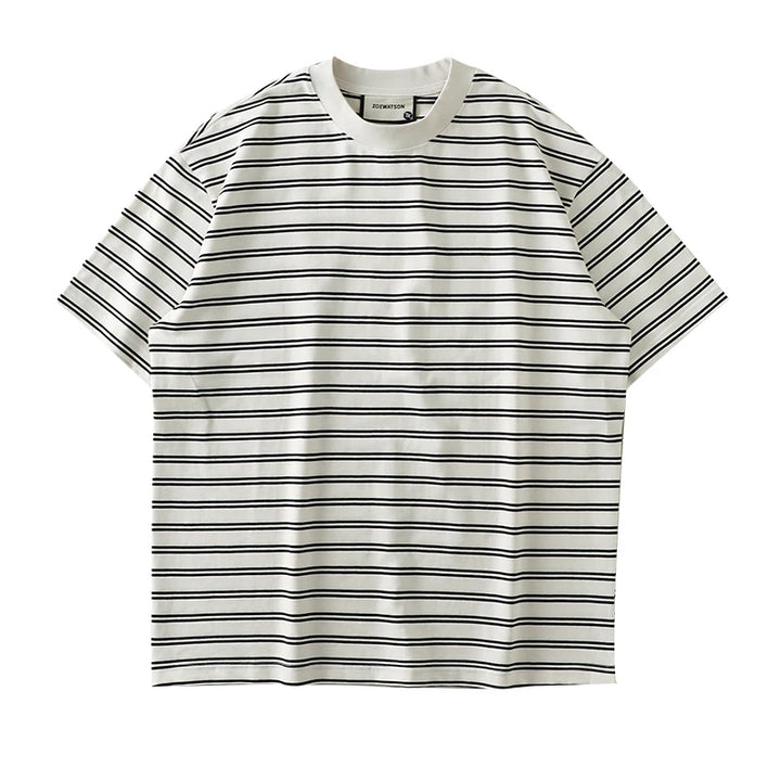 Męski T-Shirt w Paski z Okrągłym Dekoltem i Krótkim Rękawem | Oversize Krój