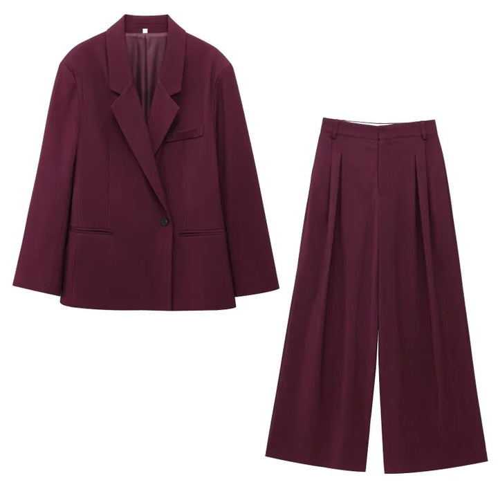 Women's Oversize Blazer and Pleated Wide Pants Two-Piece Set | Office Style