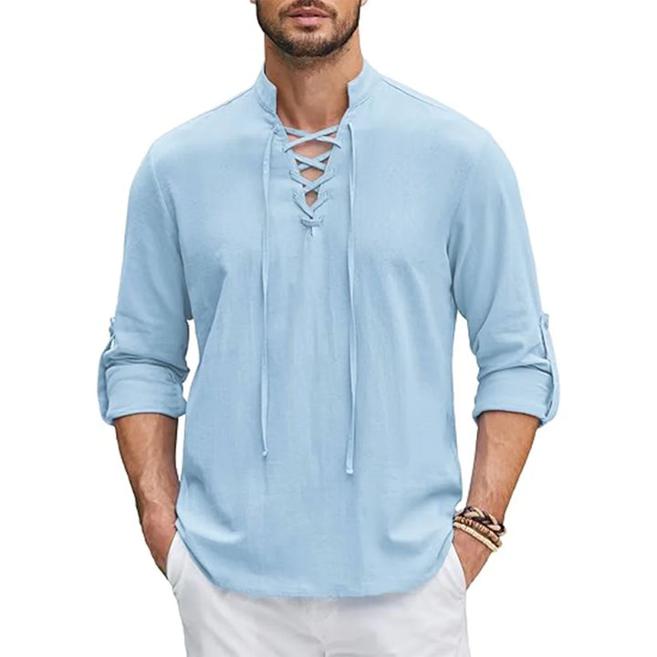 Męska Koszulka Casual Henley | Bluzka z Długim Rękawem Wkładana Przez Głowę | Regularny Krój | Swobodny Styl Vintage
