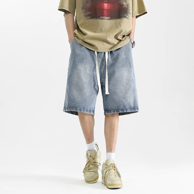 Men's Washed Long Shorts with Drawstring | Baggy Fit