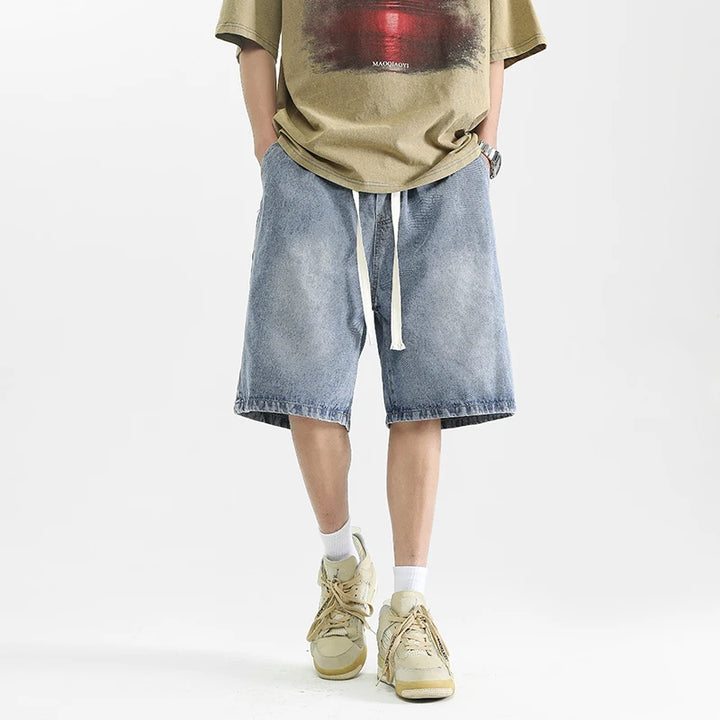 Men's Washed Long Shorts with Drawstring | Baggy Fit