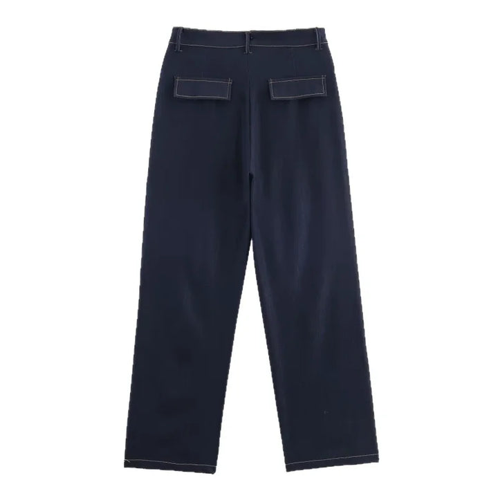 Women's Set with Short Button-Up Jacket and Straight-Leg Pants | Two-Piece Set