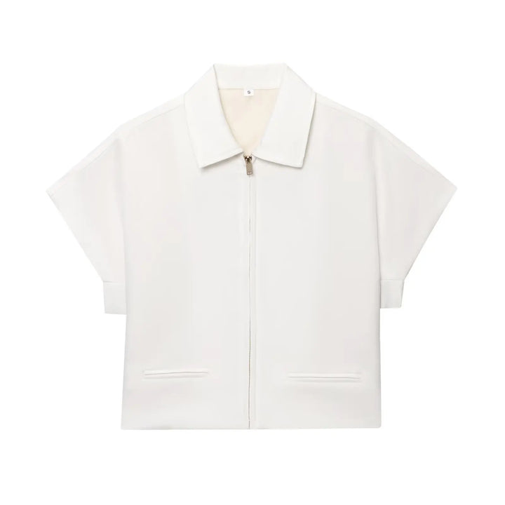 Women's Collar Front Zipper Top and Wide Pants Two-Piece Set | Minimalist Style