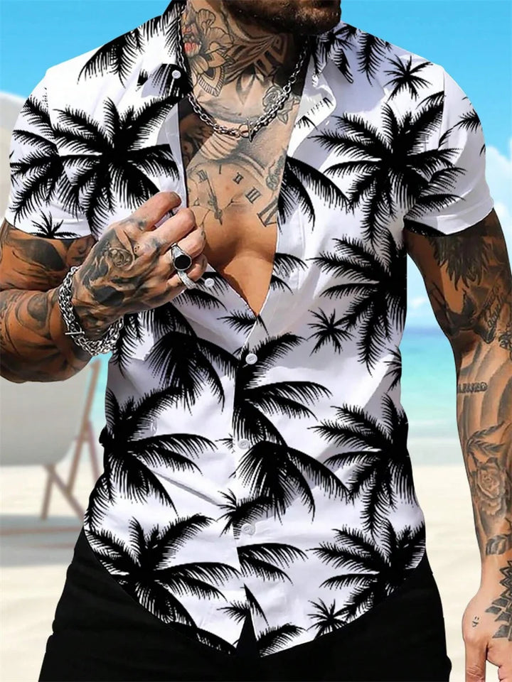 Jakub | Men’s Hawaiian Shirt with a Palm Pattern and Tailored Fit